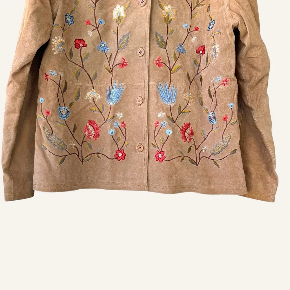 Vintage Dialogue Tan Suede Jacket Floral Embroidery Women's‎ Size - Picture 4 of 11